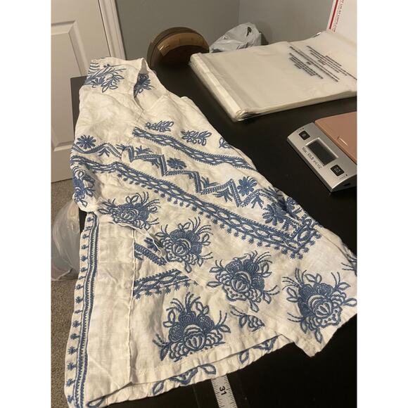 Johnny Was Los Angeles Vest Womens Small White Blue Embroidered Linen Open Front - Picture 6 of 7